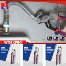 WORKPRO 3PC Groove Joint Plier Set 12/10/8" Water Pump Plier Straight Jaw Pliers