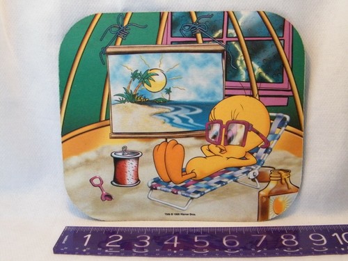 Warner Bros 1998 . Tweety Bird Beach Scene Mouse Pad . Sand, Lounge Chair & Sun! - Picture 4 of 7
