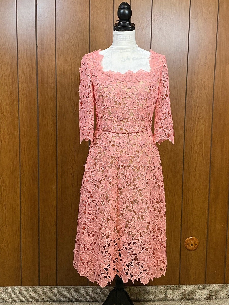 Oscar De La Renta Floral Guipure Lace Midi Dress size 6 | eBay