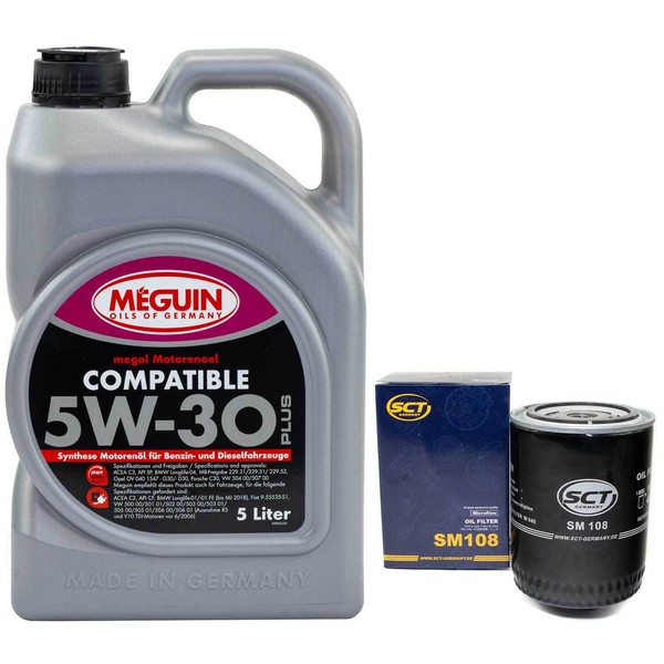 MotoröL Set 5W-30 Meguin 5 Liter + ÖLfilter Sm 108 FüR Audi Seat Vw Passat 1.9-image