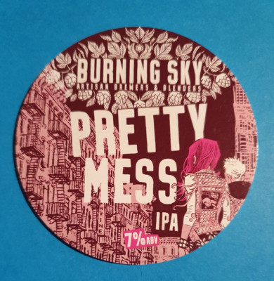 BURNING SKY Brauerei PRETTY MESS Ale Fass Bier Pumpe Schrift Abzeichen Sussex