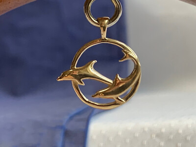 14K Gelbgold Delfin Anhänger Charm 1,8g feiner Schmuck Ozean/Meeresleben