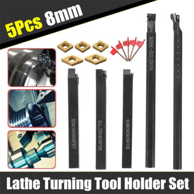 5PCS 8mm Schaft Drehmeißel Bohrstange Klemmhalter Abstechhalter Wendeplatten Set