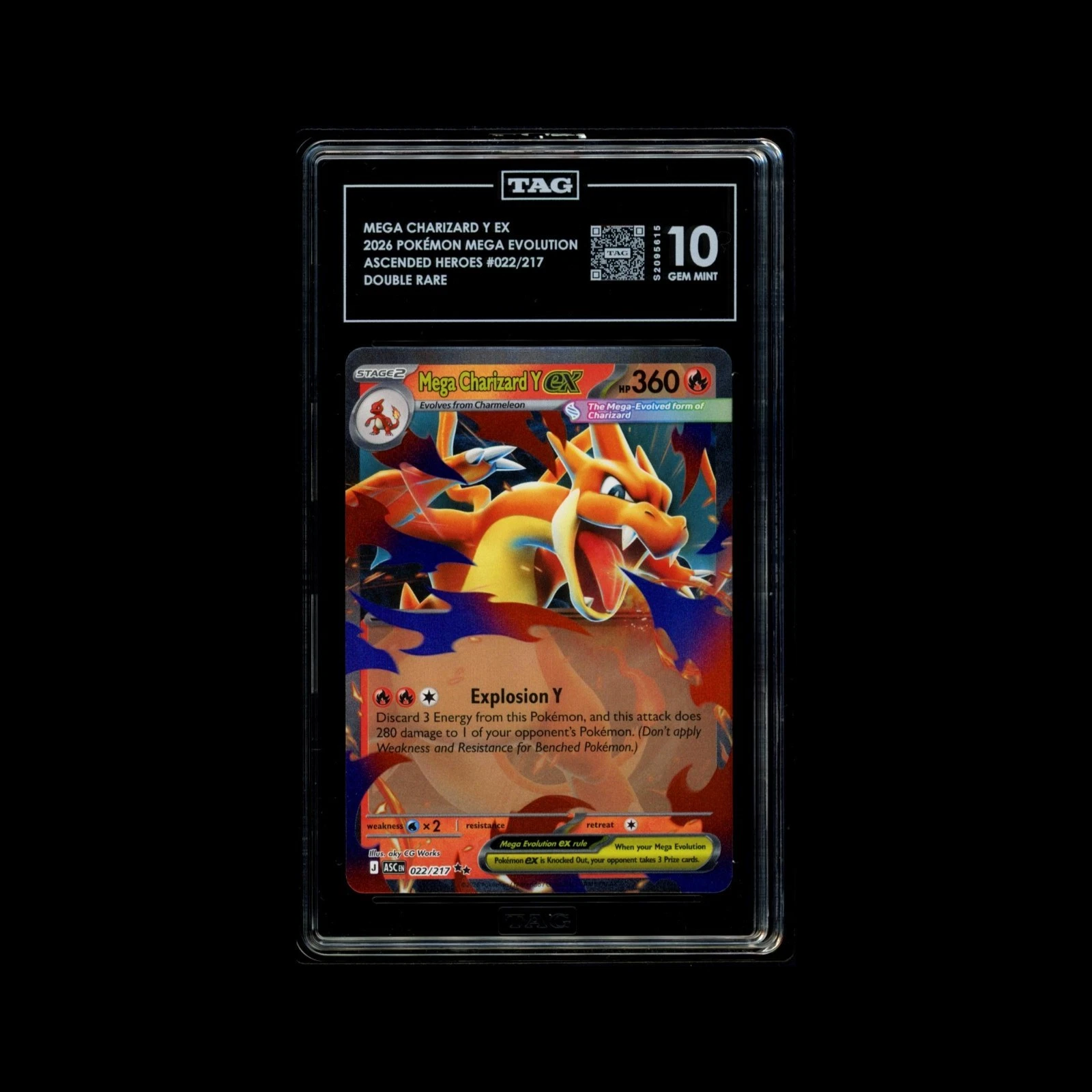 Pokemon Mega Charizard Y ex 022/217 Me: Ascended Heroes Holo TAG 10 GEM MINT
