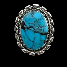 Size 7 Large stone Blue Kingman turquoise statement ring Sterling silver Navajo