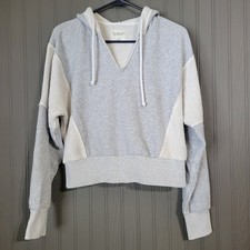 Abercrombie  Fitch Split Neck Cropped Hooded Sweatshirt Gray Cream Women's XS