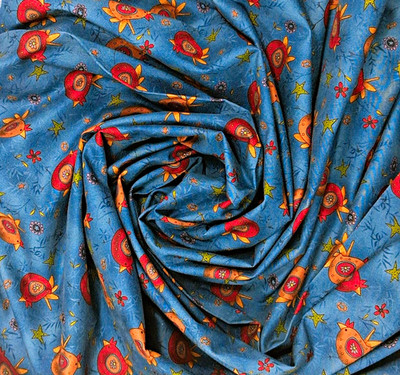 Henry Glass & Co. Cotton Fabric Sunny Side Up Bunny Hide Up Floral Blue BTY