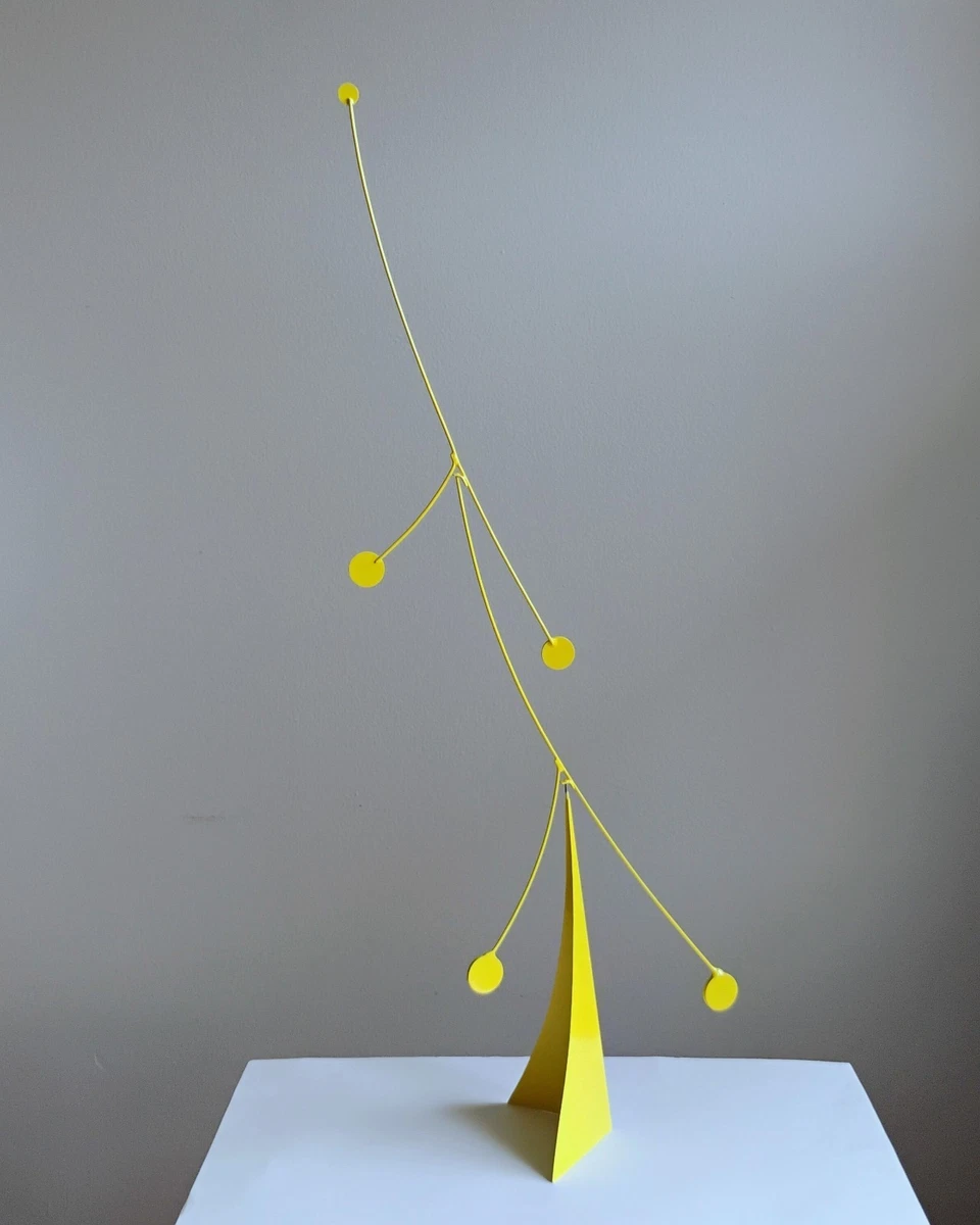 26 x 13 Yellow Kinetic Tabletop Standing Mobile Stabile Sculpture