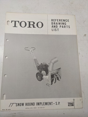 #ad TORO PARTS CATALOG LIST MANUAL REFERENCE DRAWING 17” SNOW HOUND IMPLEMENT SP $20.00