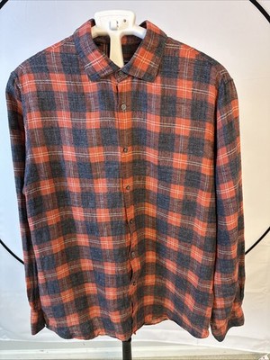 Saks Fifth Avenue Button Down Shirt Men s Sz XL/TG Red Charcoal Grey 100% Linen