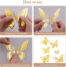 3D Butterfly Wall Decor - 48 Pcs, 4 Styles, 3 Sizes, Gold Butterfly Decoratio...