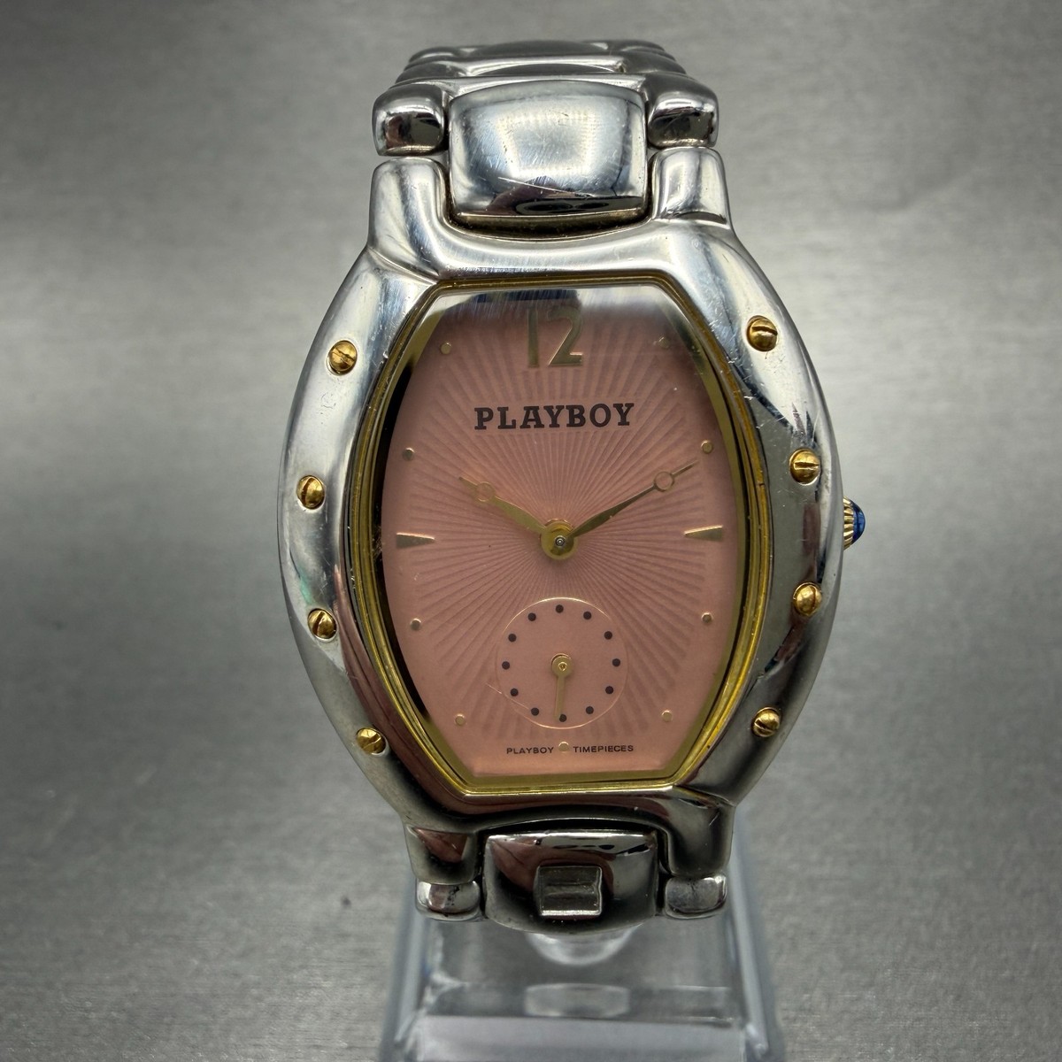 Playboy Watch Men 29mm Pink Dial Silver Tone Oval Small Seconds