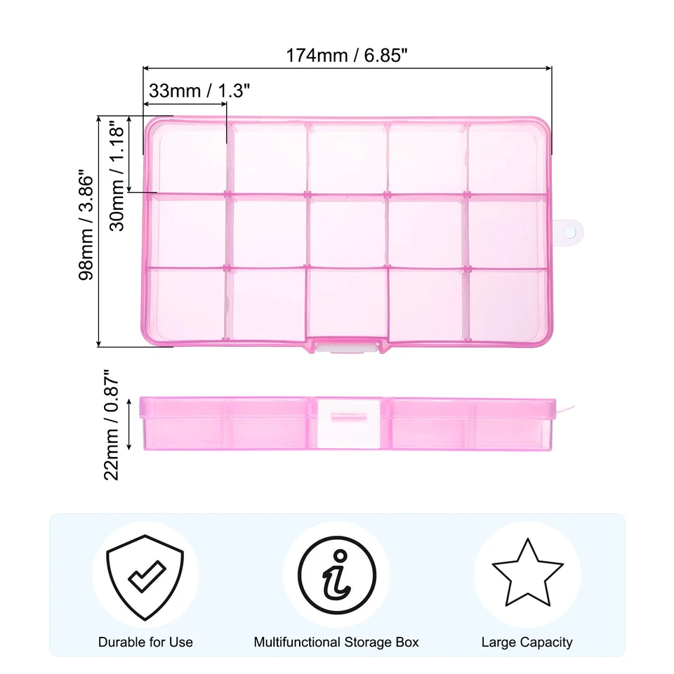 1 Pcs 6.9x4x1 Inch Nail Charm Organizer 15 Grids Craft Pink - image 2 of 4