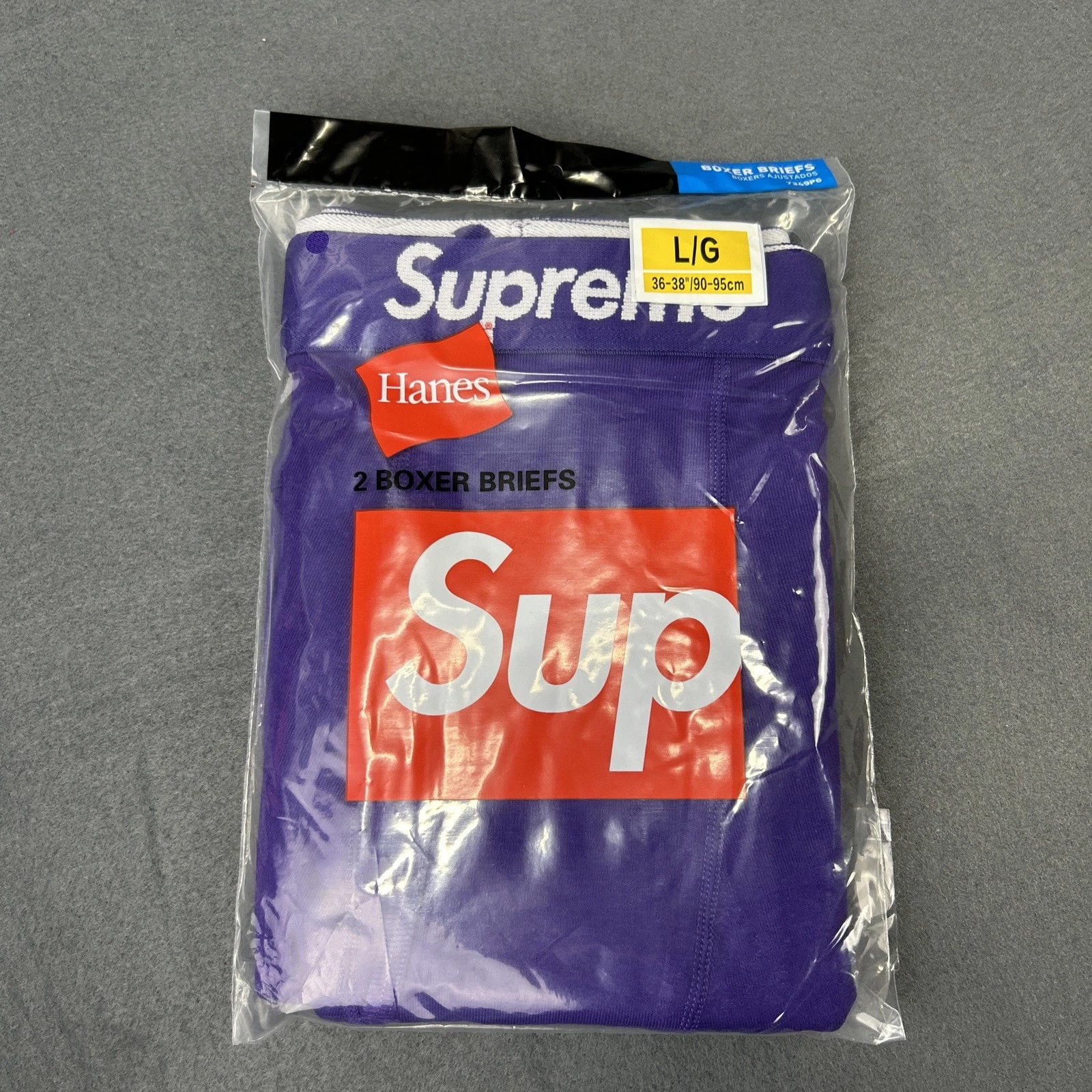 Lot de 2 boxers Supreme violet taille L slip Hanes sous vêtement créateur neuf authentique