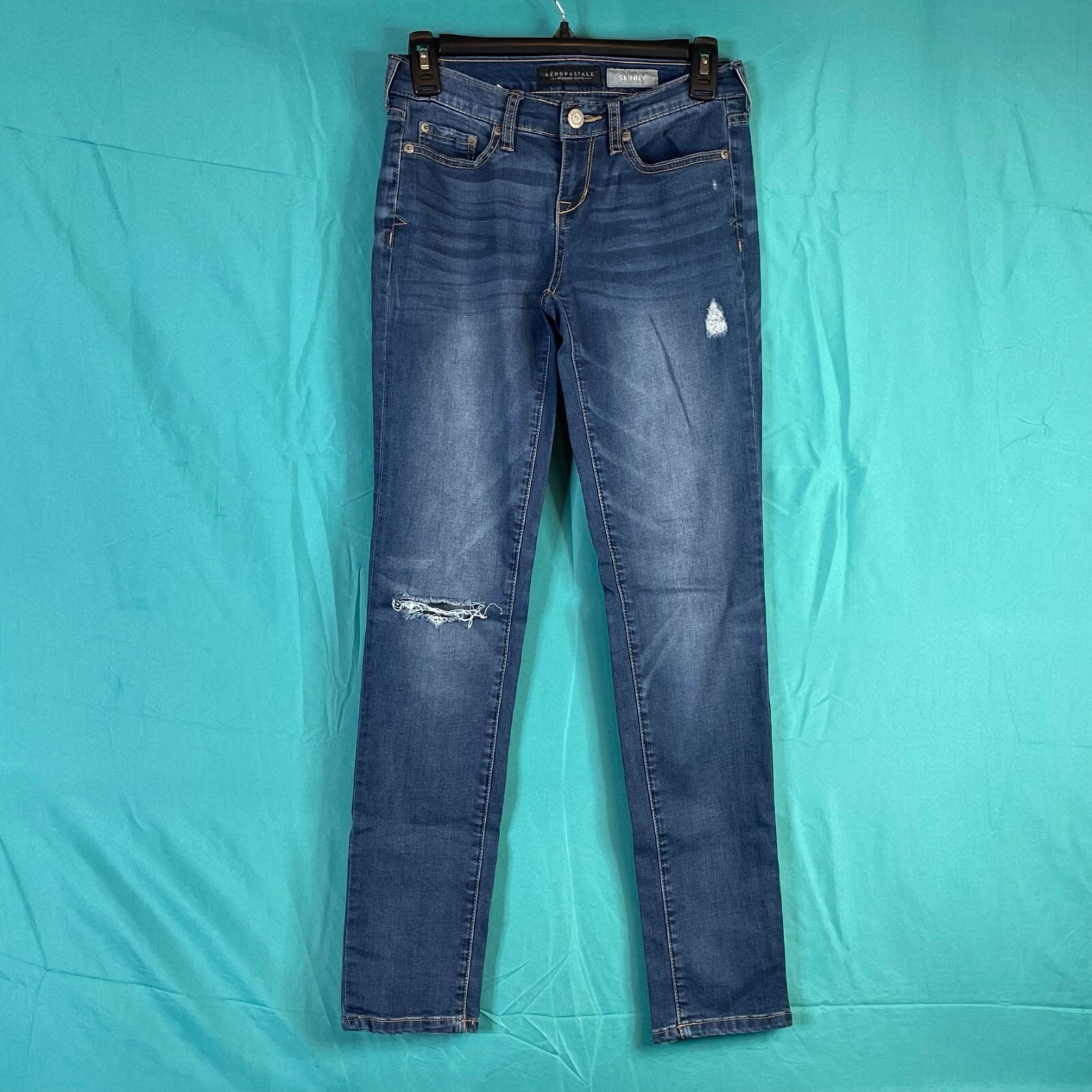 Aeropostale Womens Skinny Jeans Blue Distressed Medium Wash Size 0