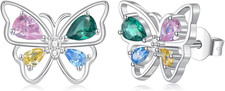 Butterfly Stud Earrings for Women 925 Sterling Silver Butterfly Earrings Studs A