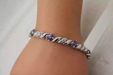 Signed FAS .925 S.S. TANZANITE & DIAMOND accent TENNIS STYLE 7"