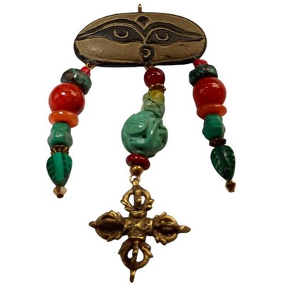 Hypnotic Dharma treasure Om Mani Padme Hum mantra Buddha Eyes Turquoise Pendant 