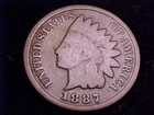 1887 Indian Head Cent, Good Grade.