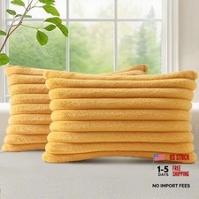 Summer Cozy Faux Fur Throw Pillow Covers 20" x 12" Pack of 2 Mustard Yellow
