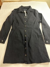 NWT ASOS Design Denim Shirt Dress Women’s US 12 Black Snap Front Midi Casual