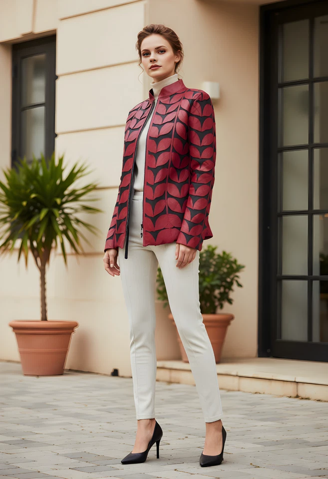 Mujer Cuero Hoja Chaqueta Mujer Cuero Mujer Chaqueta Cuero Mujer Todos los Colores Foto 4 de 4