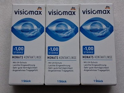 Neu 3x1 Stück DM VISIOMAX MONATS KONTAKTLINSEN Stärke -1,00 Weich - MHD 08/2029