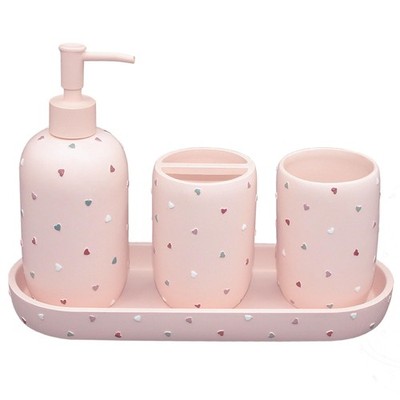Bathroom Accessories Sets 4-Piece, Premium Pastel Heart Bathroom Accessory Co...
