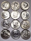 12 Silver Half Dollars – 90% Silver – Kennedy • Franklin • Walking Liberty