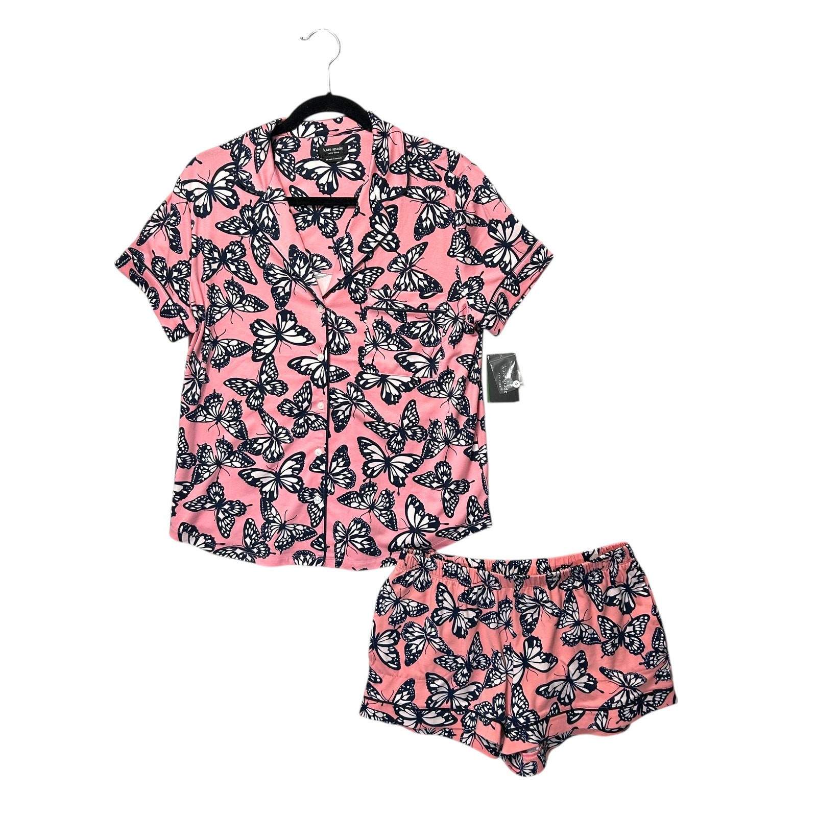 Kate Spade Butterfly Print 2 Pc Pajama Set NWT Women's Sz S/M Pink Colorful Chic thumbnail 2