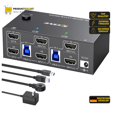 8K HDMI KVM Switch 2 PC 2 Monitore 8K@60Hz 4K@144Hz, MLEEDA USB 3.0 Dual