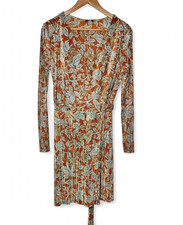 Floral Plissé Mini Wrap Dress Rust & Duck Egg - Size - 16 - Spring/Summer,Boho