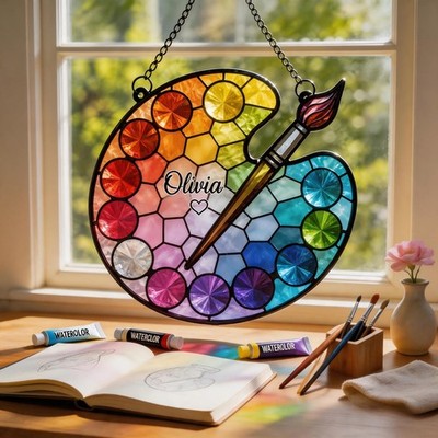 Personalized Artist Palette  Suncatcher, Custom Name Paint Palette