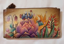 Anna By Anuschka Hand Painted Leather Wallet - Apres Ski Design With Three Kittens | Genuine Cowhide Bi-fold Women's Snap Wallet - View #8