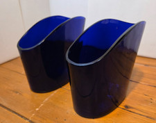 Vintage Cobalt Blue Cased Art Glass Slanted Vases Heavy Mid Century Modern Style