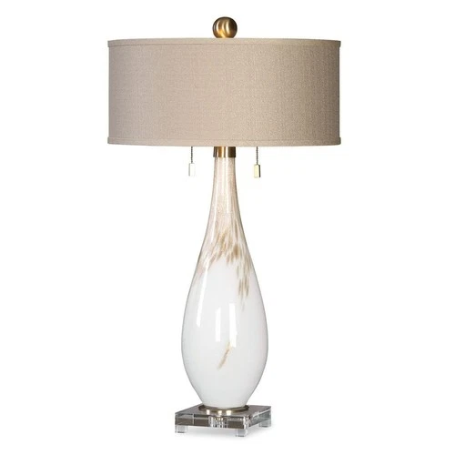 UTTERMOST 27201 CARDONI GLOSS WHITE GLASS TABLE LAMP WITH METALLIC GOLDEN BRONZE - Picture 4 of 5