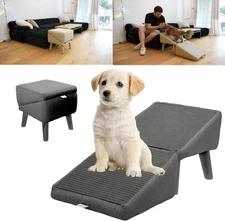 Split Ottoman Dog Ramp 2-in-1 Foldable Pet Stairs Non-Slip Ramp for Bed Sofa