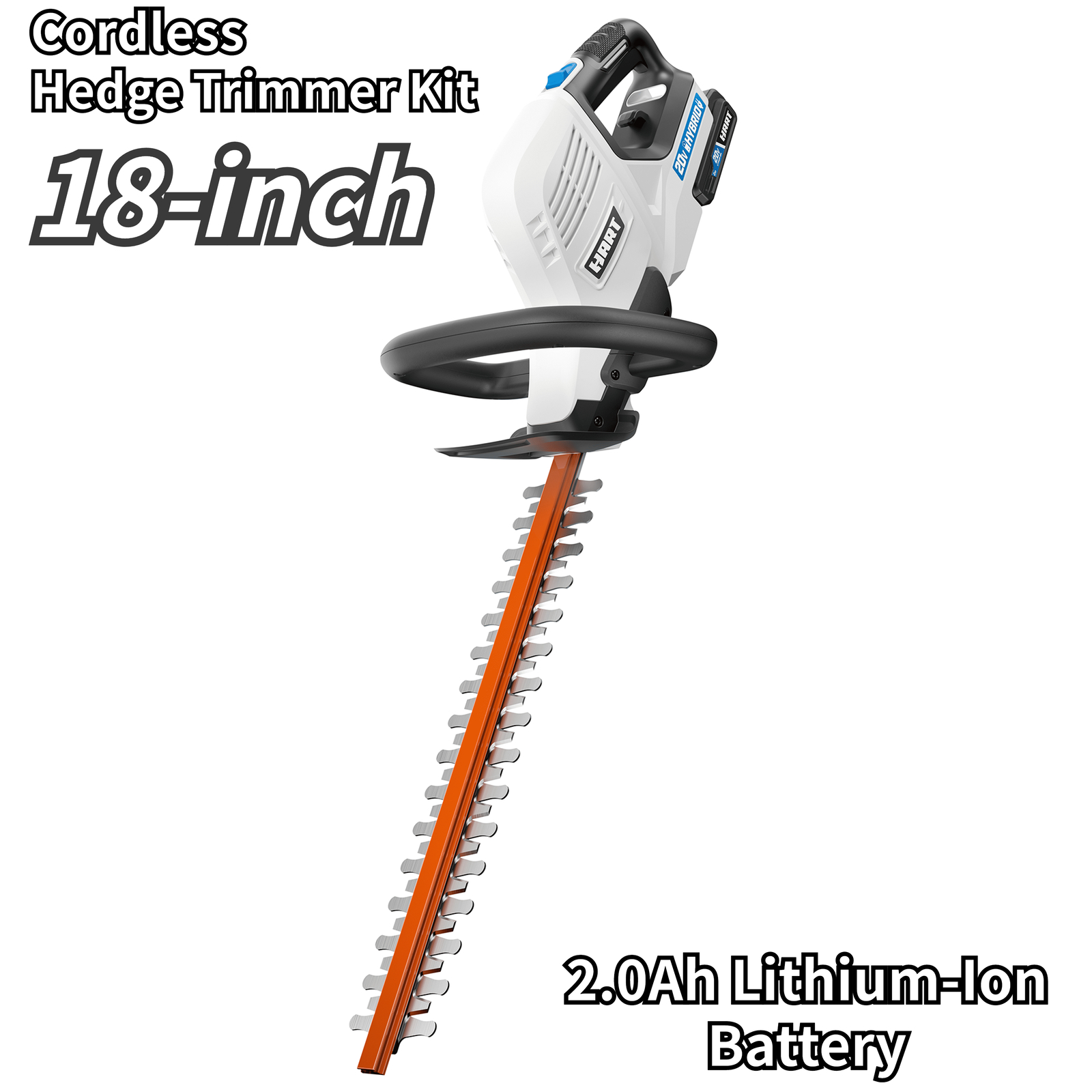 HART 18'' Hedge Trimmer Kit 20Volt Cordless Hybrid, 2.0Ah LithiumIon