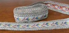 VTG woven jacquard ribbon trim 5 yds silver flower costume sewing craft 1.25"