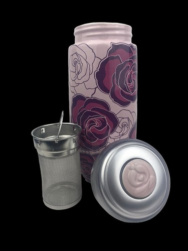Vaso de viaje infusor de té de cerámica Teavana Starbucks rosas rosas rosas flores con tapa - Imagen 4 de 9