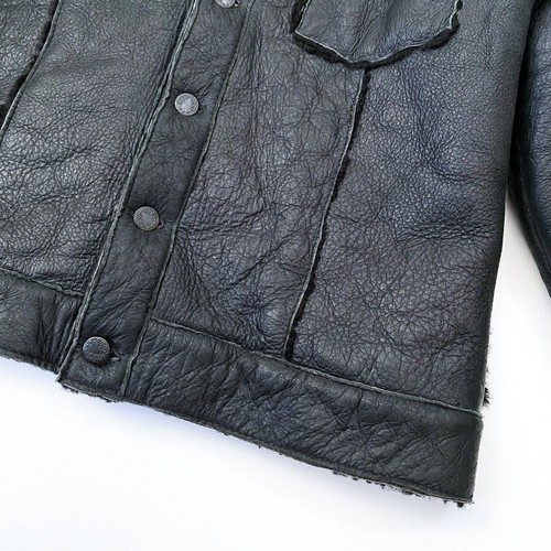 Vecchio Ponte Leather 100% Shearling Lamb Black Leather Coat Kid's Medium 5 - Picture 2 of 5