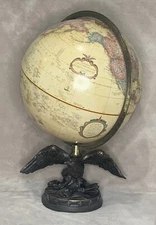 Replogle 12" Globe Eagle Tabletop Brass Tone Resin Eagle Base Globe Vintage