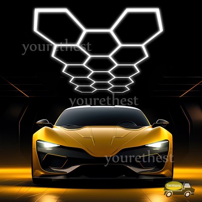 14HEX Hexagon Garage Lights 6500K White 14 Grid Honeycomb LED Shop Ceiling Light