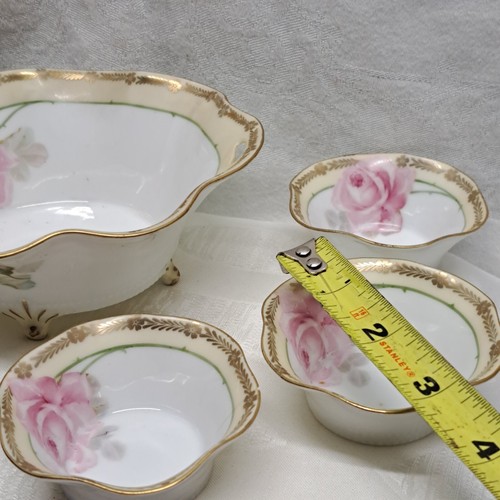 R.S Germany Footed Porcelain Berry Nut Bowl Set of 7 Hand Painted Roses Gold - Picture 6 of 12