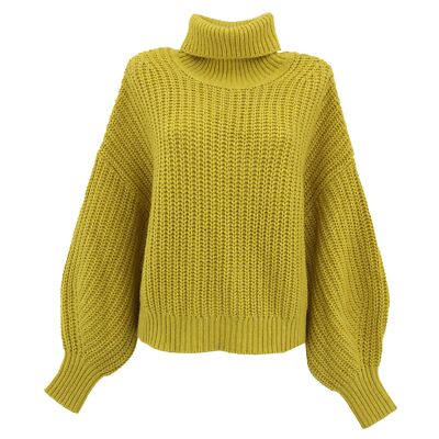 S OLIVER Damen langarm Pullover Pulli Shirt Strick Rollkragen Wolle gelb  27368 - Main Image