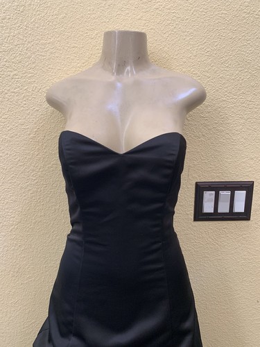 Jessica McClintock Bridal Size 6 Black Strapless Satin Ruched Maxi Dress - Picture 2 of 8