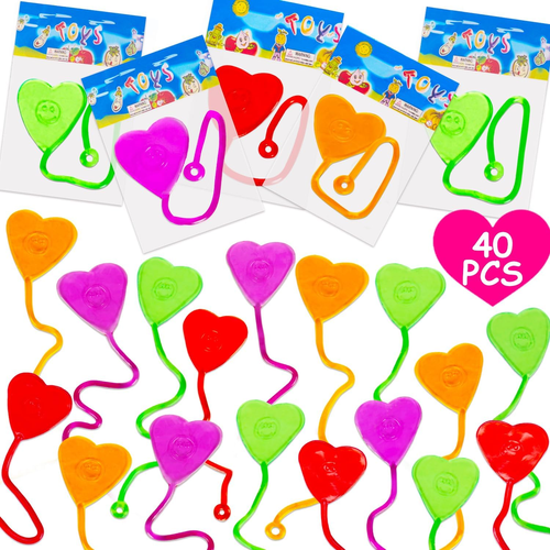 40 Pcs Valentine Exchange Gift Sticky Hands Heart for Kids Goodie Bag Stuffer Se