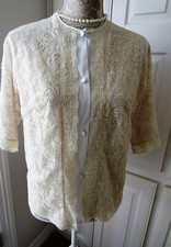 Size 36 VANITY FAIR Bed Jacket - Pale Blue Ecru Lace Front - Lacey Blue Vintage