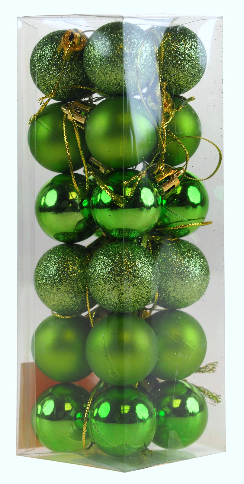 Mini Christmas Lime Green Glitter Tree Baubles Decorations - Set of 24
