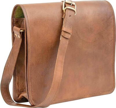 19 Inche's Leather Vintage Genuine Messenger Shoulder Men's Satchel School Bag